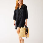 Women's Lightweight Black Eyelet Coverup Dress Full Body View