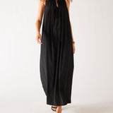 Women's Black Loose Fit Pullover Maxi Dress Walking Front View