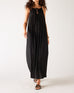 Women's Black Loose Fit Pullover Maxi Dress Walking Front View