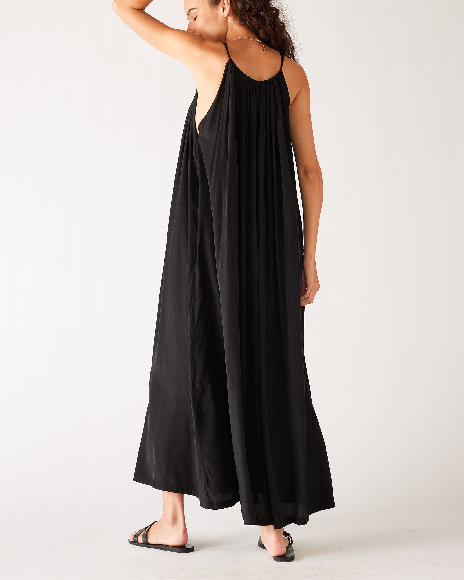 Women's Black Loose Fit Pullover Maxi Dress Rear View