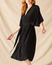Women's Black Mallorca Kaftan Dress and Coverup With Button-up Front Sleeveless Drop Shoulder and Removable Self Belt Front View