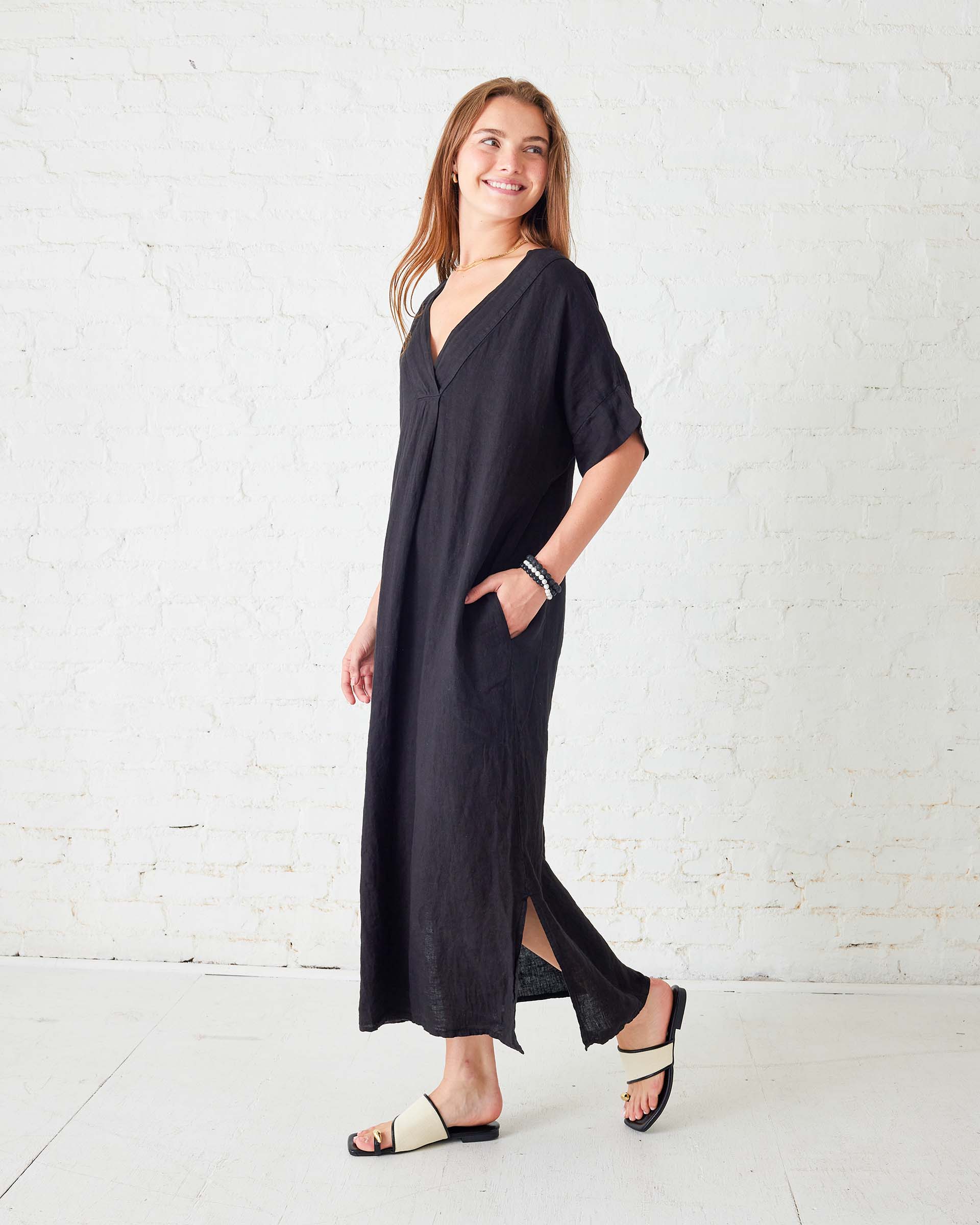 Women's Black Maxi Kaftan Coverup Dress