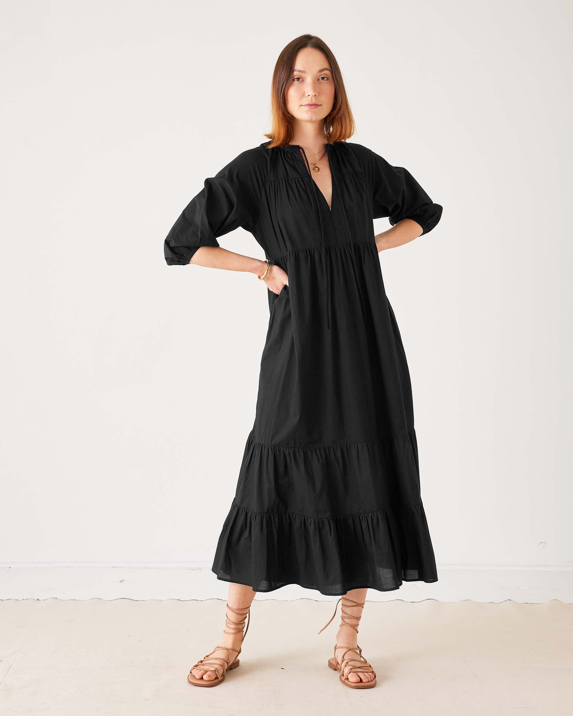 Women's Black Tiered Maxi Resort Dress