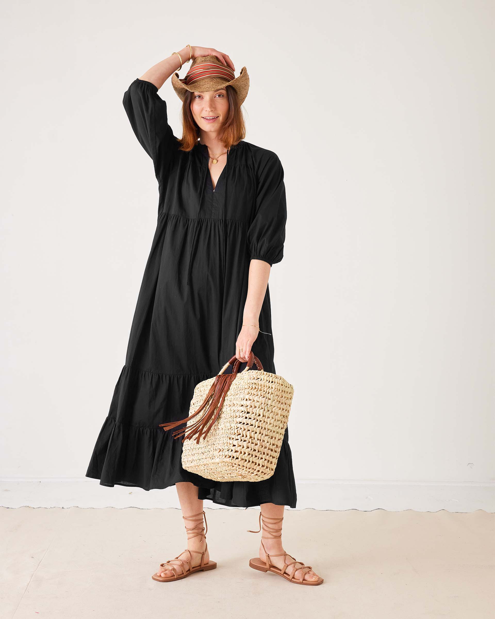 Women's Black Tiered Maxi Resort Dress