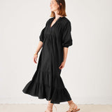 Women's Black Tiered Maxi Resort Dress