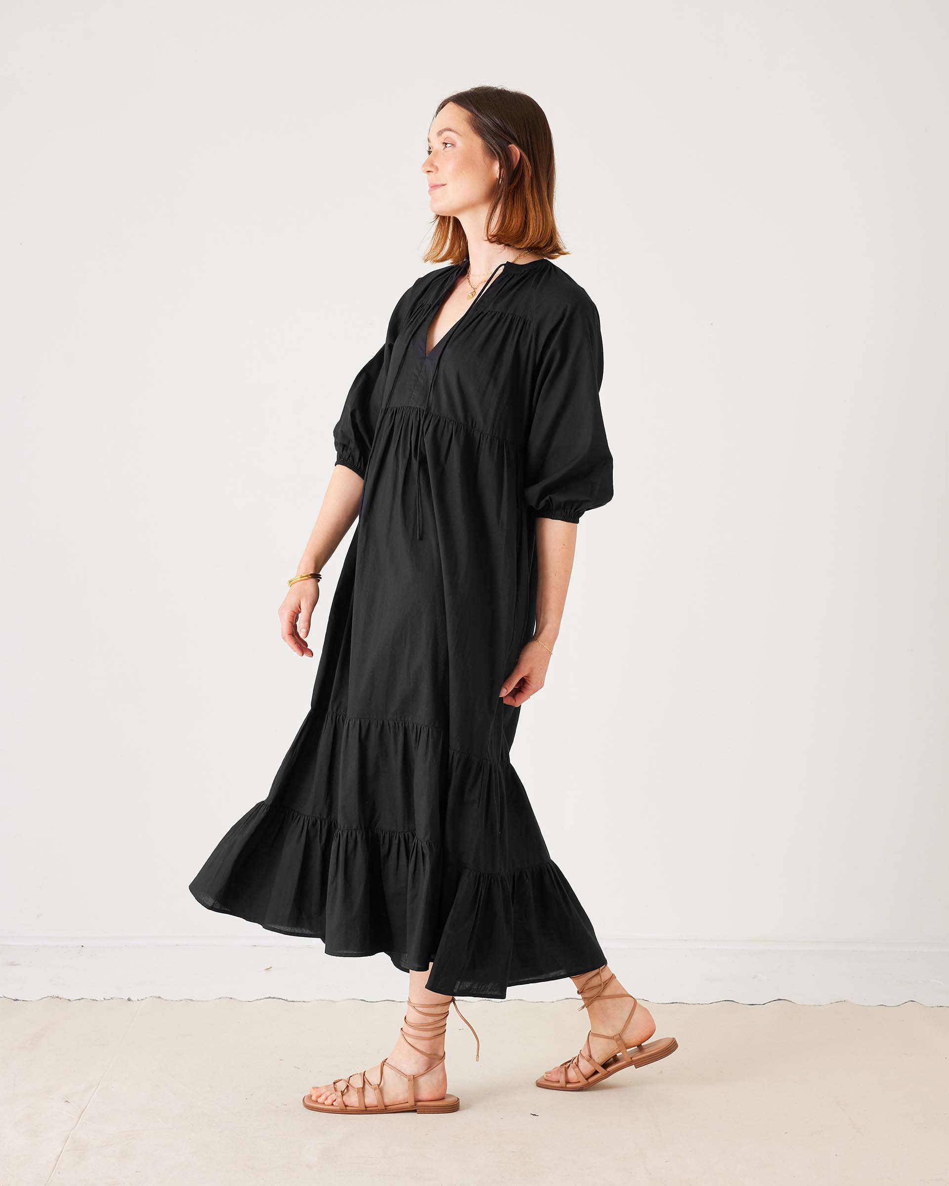 Women's Black Tiered Maxi Resort Dress