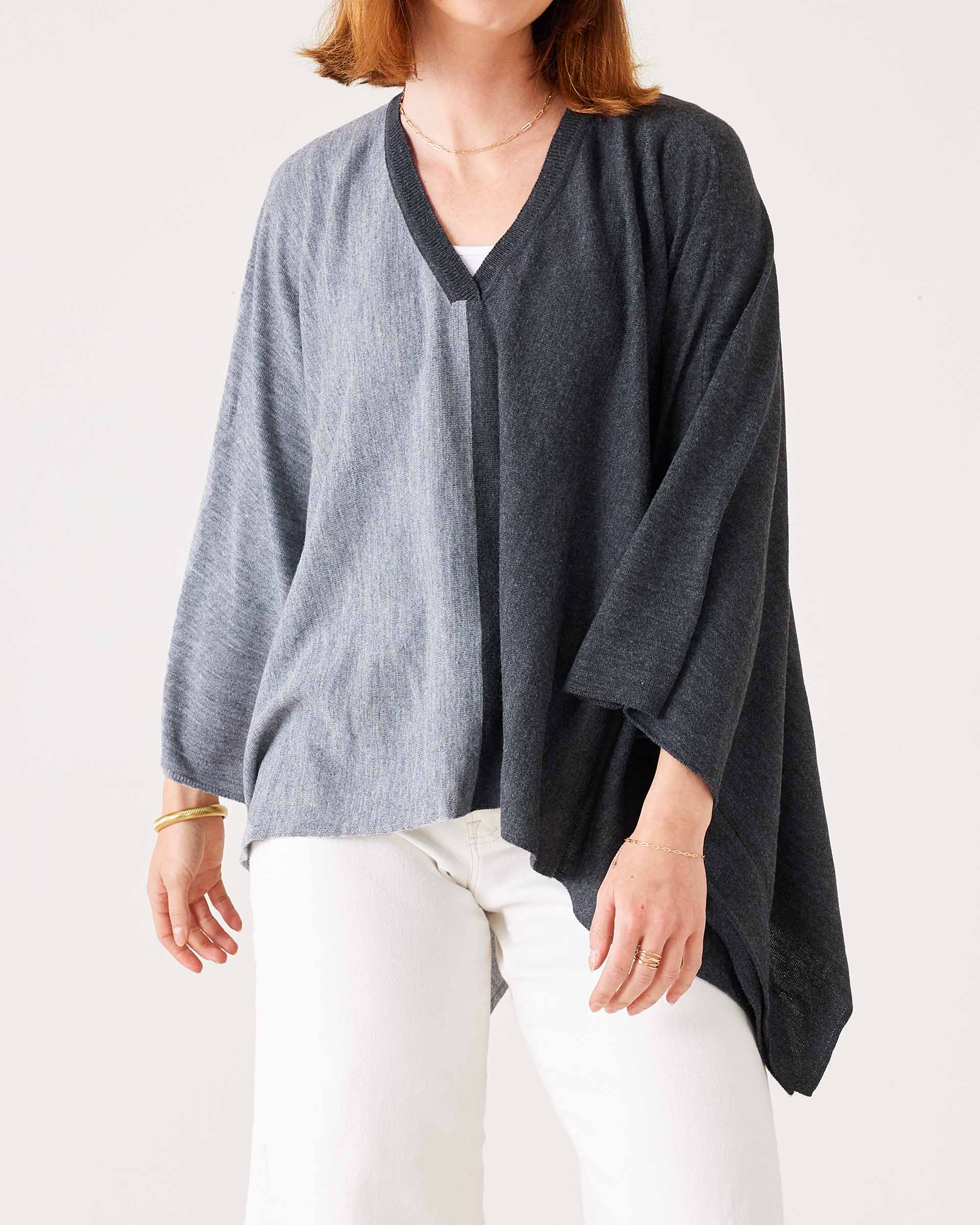 Women's Black Grey Oversized Poncho Perfect for Layering