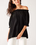 Women's Lightweight Relaxed Black Blouse Chest View Untucked