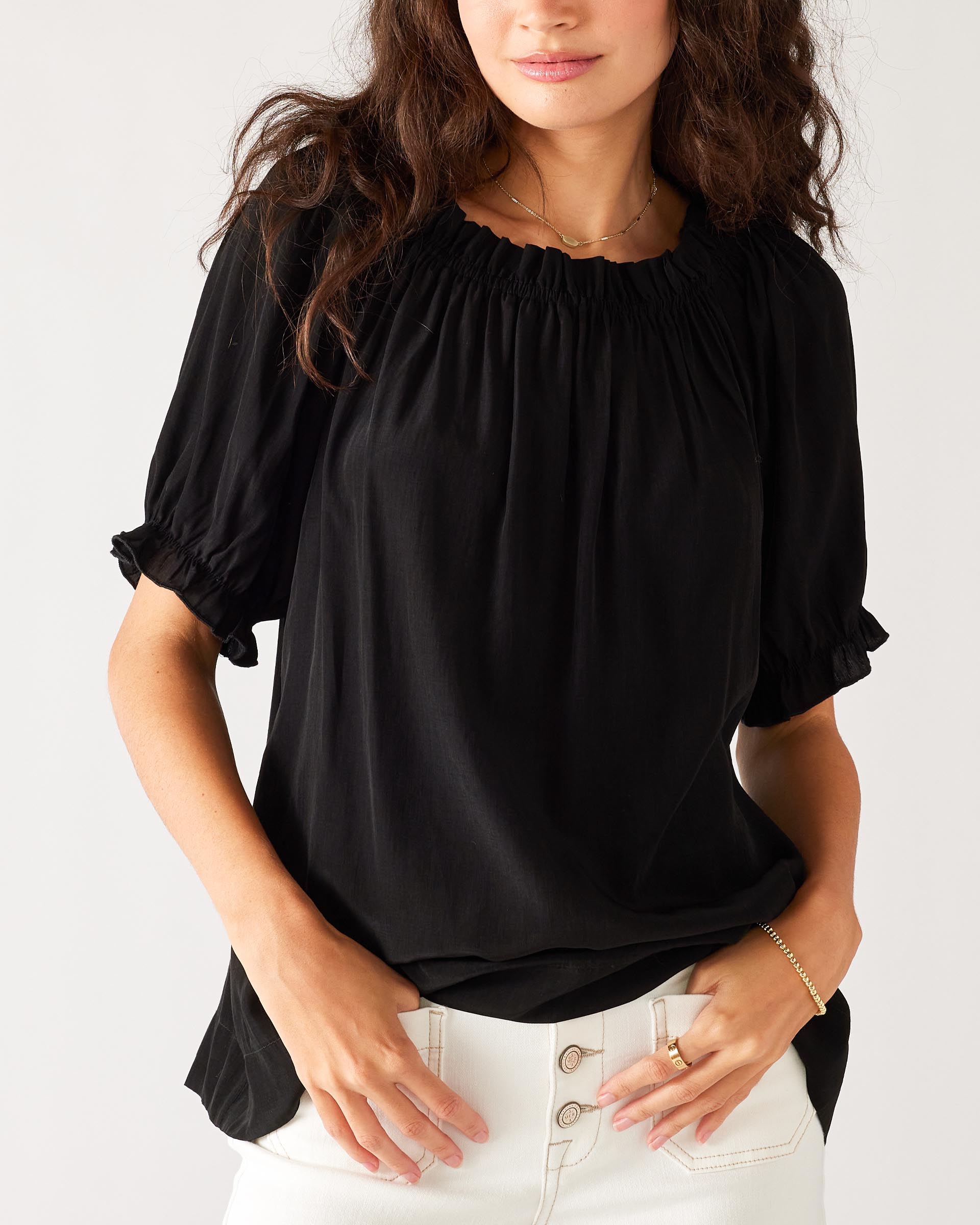 Women's Lightweight Relaxed Black Blouse Chest View