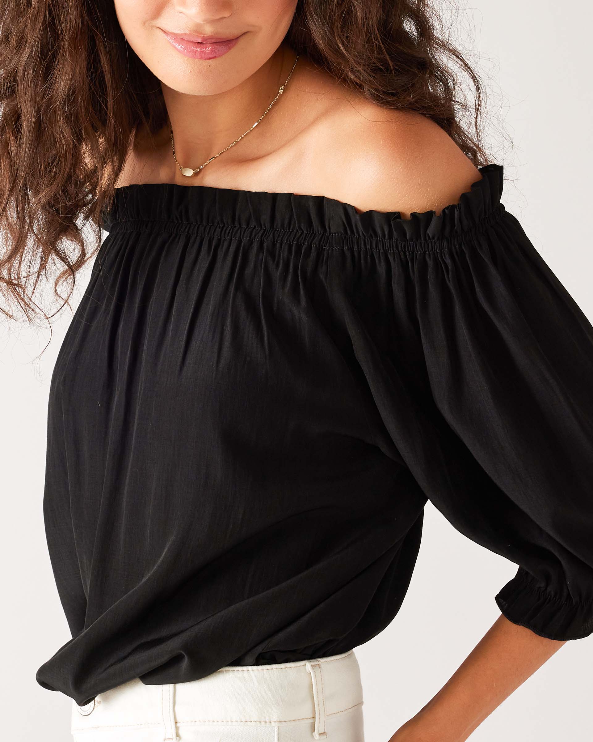 Women's Lightweight Relaxed Black Blouse Side View