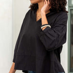 Women's Black Quarter Sleeve V-Neck Top