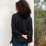 Women's Black Pop Up Collar Top Long Sleeve