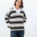 Women's Oversized Black Striped Vneck Sweater