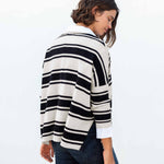 Women's Oversized Black Striped Vneck Sweater