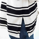 Women's Oversized Black Striped Vneck Sweater