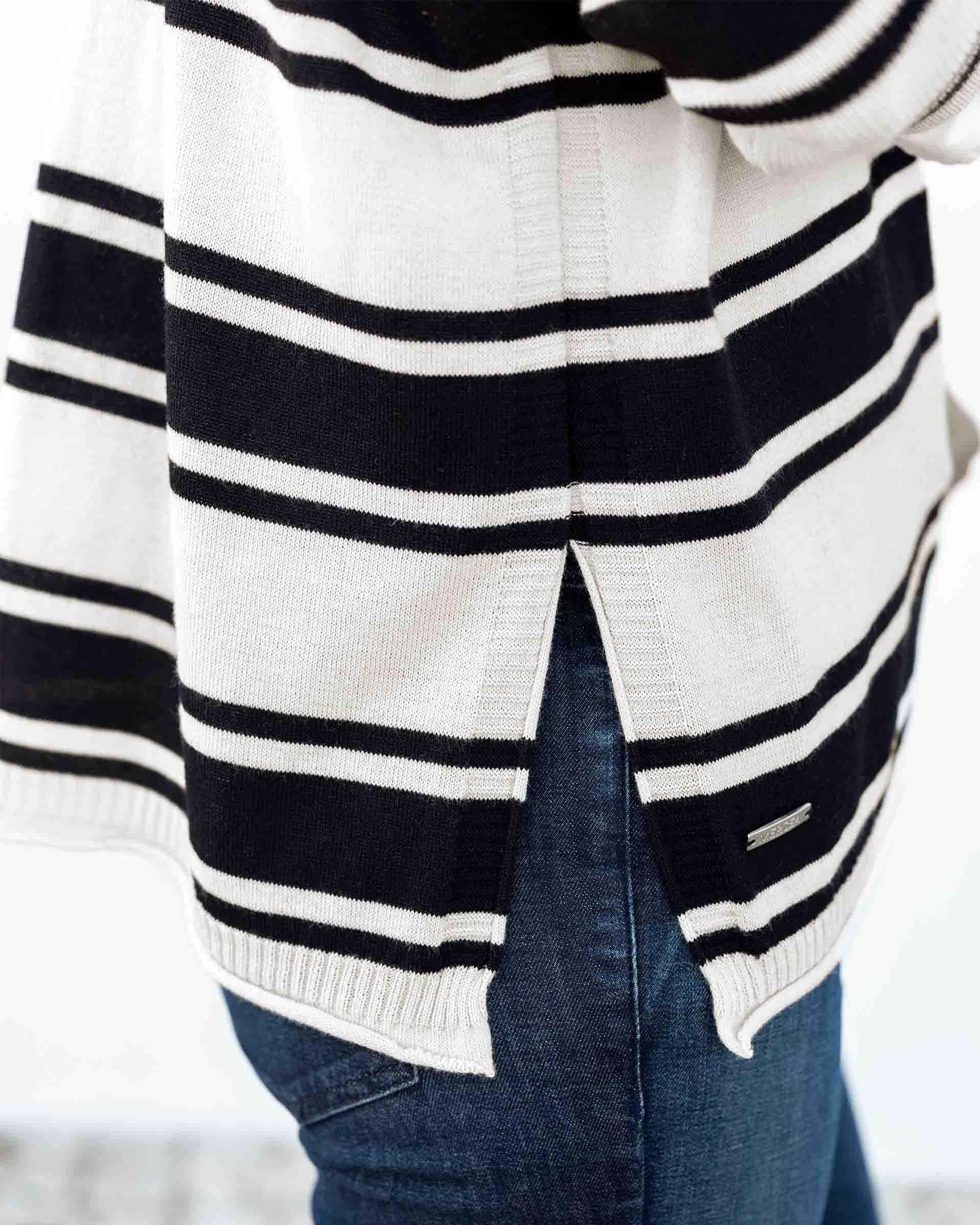 Women's Oversized Black Striped Vneck Sweater