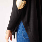 Women's One Size Black Sweater with Gold Hearts on Sleeve