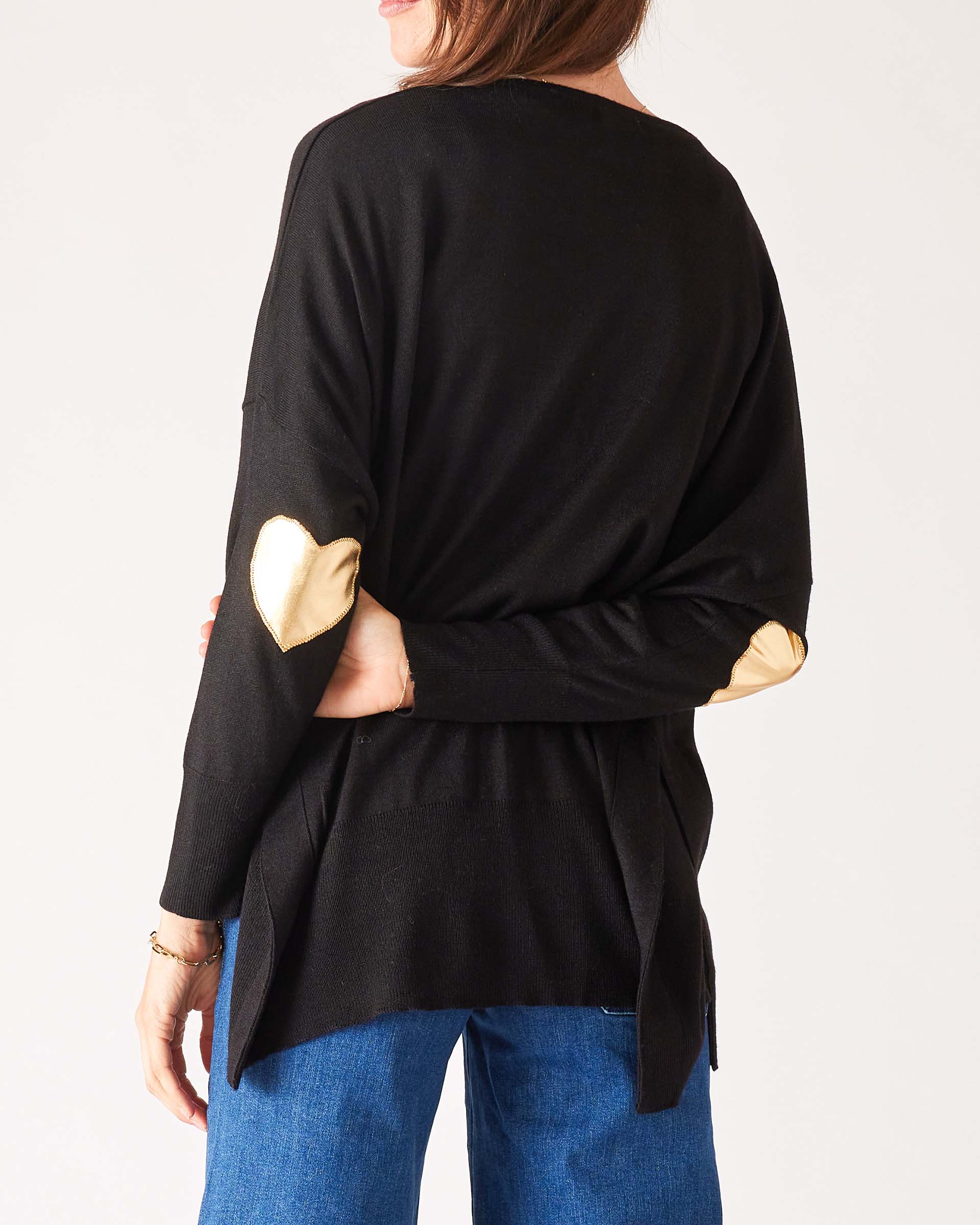 Women's One Size Black Sweater with Gold Hearts on Sleeve