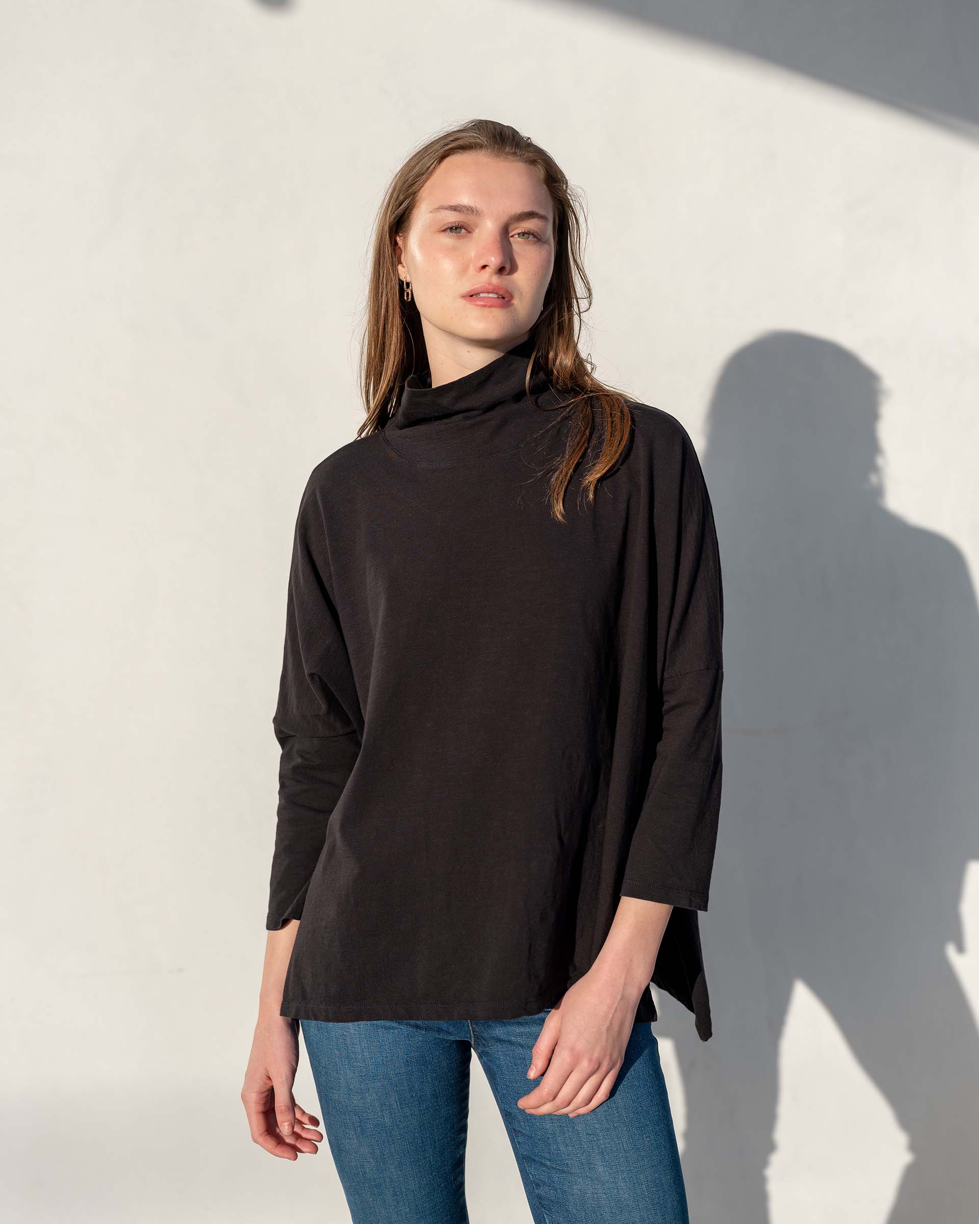 Women's Black Turtleneck Tee One Size