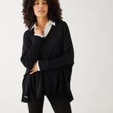 Women's One Size Vneck Knit Sweater in Black Chest View Arms Crossed