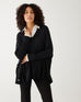 Women's One Size Vneck Knit Sweater in Black Chest View Arms Crossed