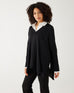 Women's One Size Vneck Knit Sweater in Black Chest View Drape