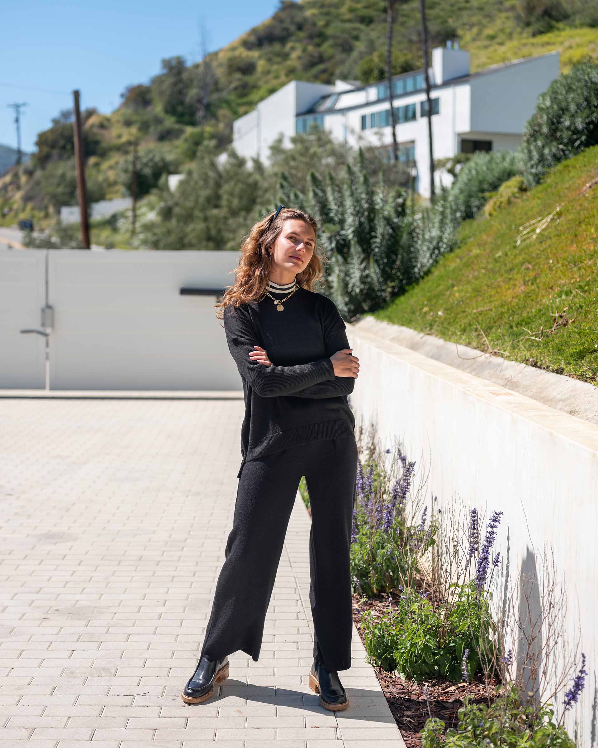 Women's Black Crewneck With White Detail One Sized