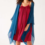 Women's Blue Breathable Lightweight Fringe Hem Multi-functional Nellie Travel Wrap Front View