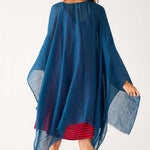 Women's Blue Breathable Lightweight Fringe Hem Multi-functional Nellie Travel Wrap Rear View