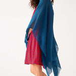 Women's Blue Breathable Lightweight Fringe Hem Multi-functional Nellie Travel Wrap Side View