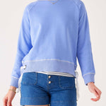 Women's Light Blue Crewneck Sweatshirt with Adjustable Ribbon Ties