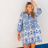 Women's Blue Embroidered Mini Coverup Dress