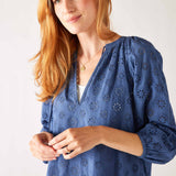 Women's Lightweight Blue Eyelet Coverup Dress Chest View Detail