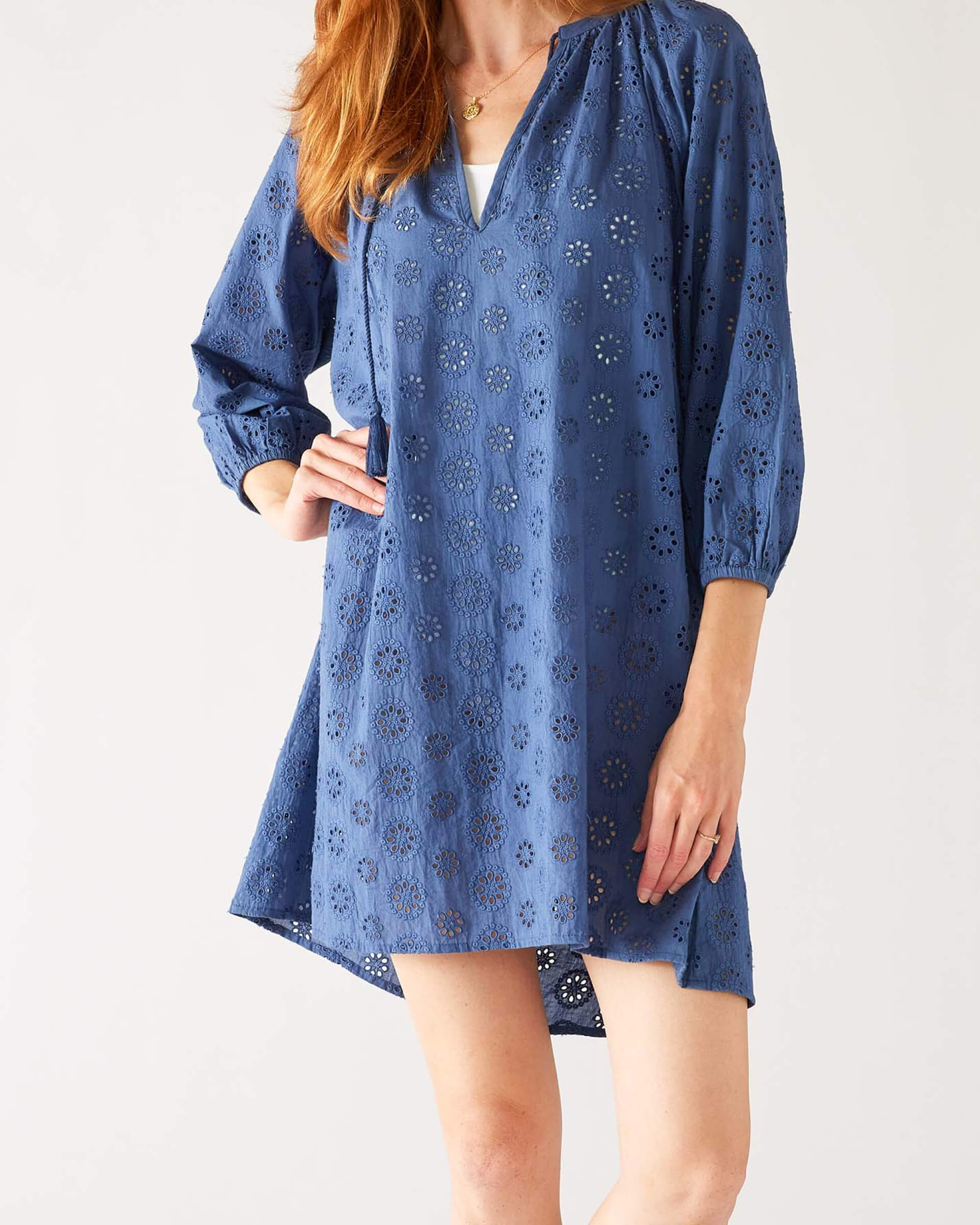 Women's Lightweight Blue Eyelet Coverup Dress Front View