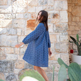 Women's Lightweight Blue Eyelet Coverup Dress Full Body Side View