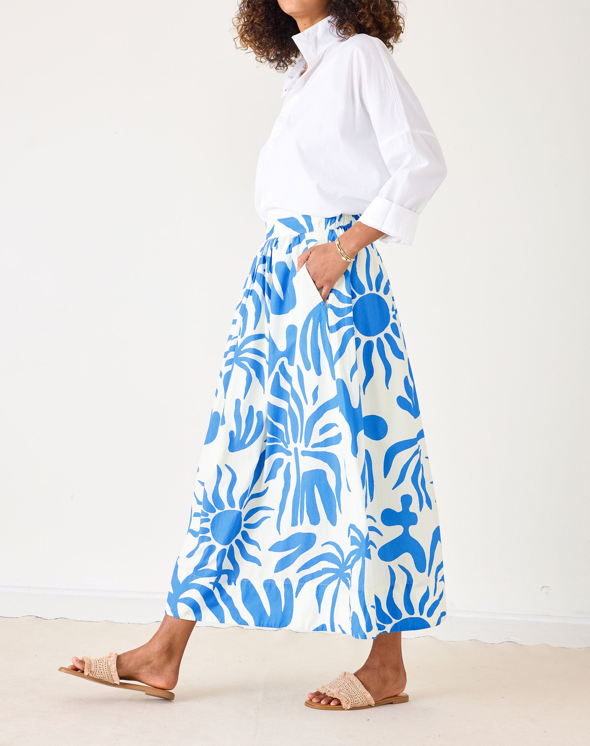 Women's Blue Floral Maxi Skirt