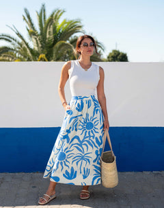 Women's Blue Floral Maxi Skirt