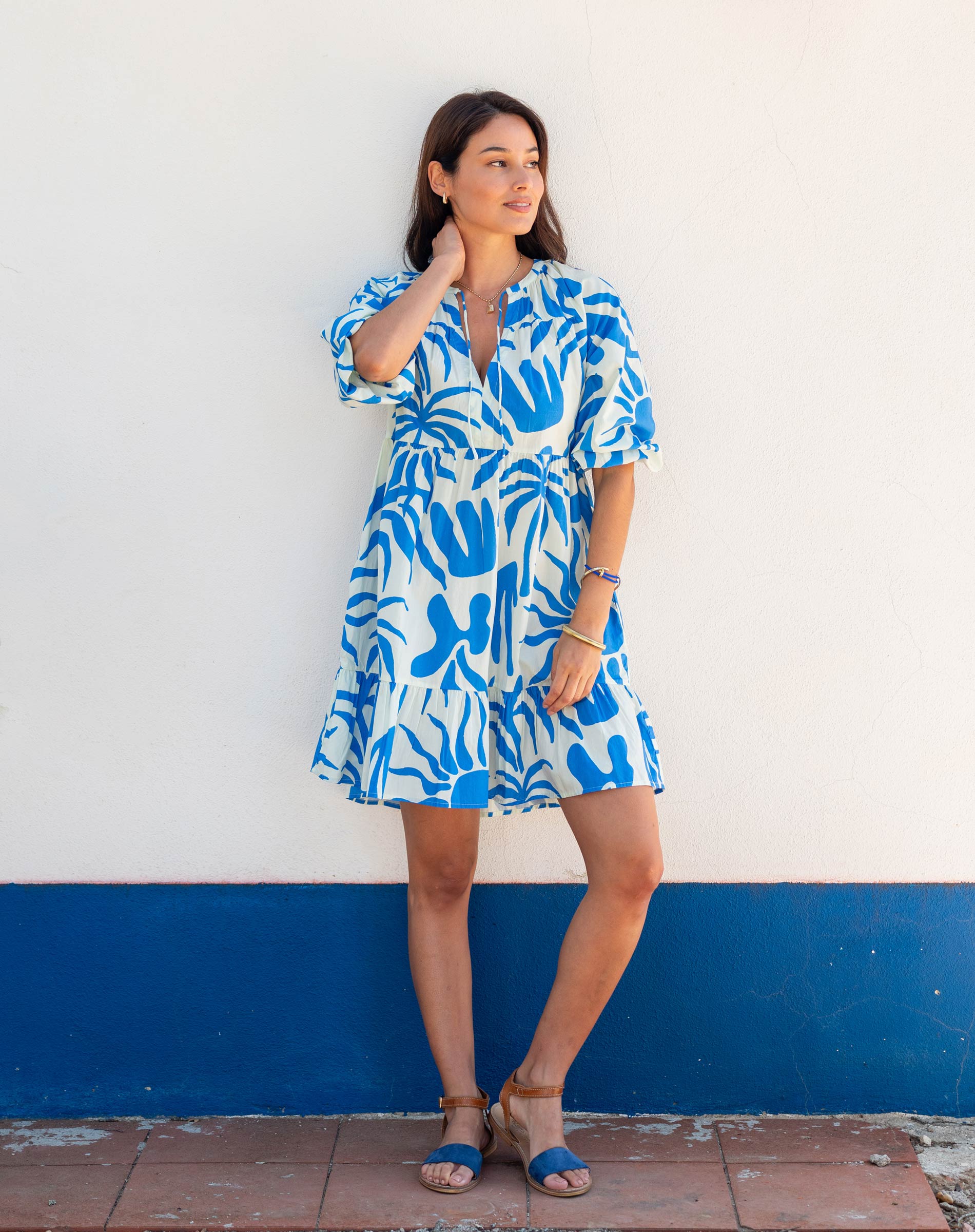 Women's Blue Floral Mini Dress