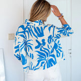 Women's Blue Floral Quarter Sleeve Top