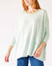 Women's Oversized Crewneck Knit Sweater in Blue Green Contrast Chest View