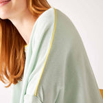 Women's Oversized Crewneck Knit Sweater in Blue Green Contrast Side Shoulder Drape