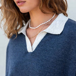 Women's Blue Collared V-Neck Sweater One Size