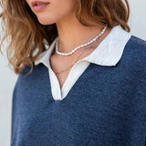 Women's Blue Collared V-Neck Sweater One Size