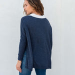 Women's Blue Collared V-Neck Sweater One Size