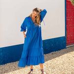 Women's Blue Tiered Maxi Resort Dress