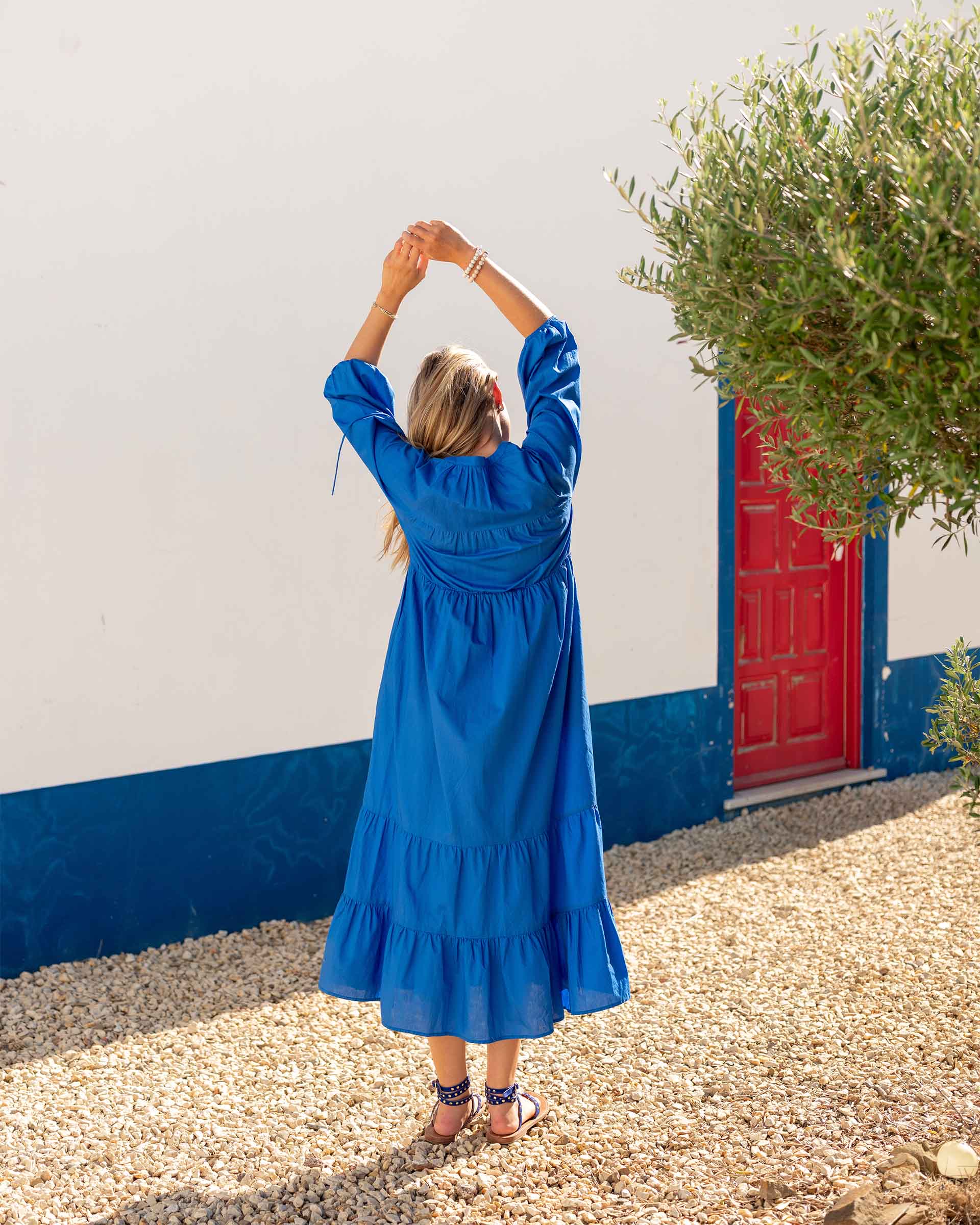 Women's Blue Tiered Maxi Resort Dress
