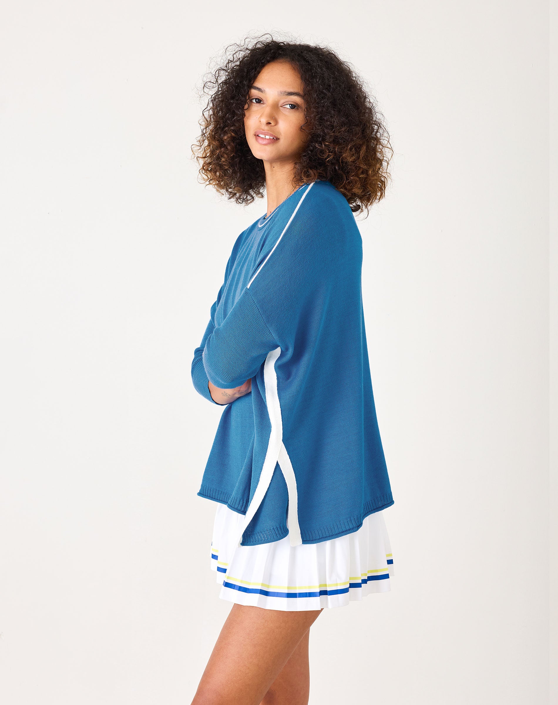 Women's Blue Oversized Crewneck Sweater