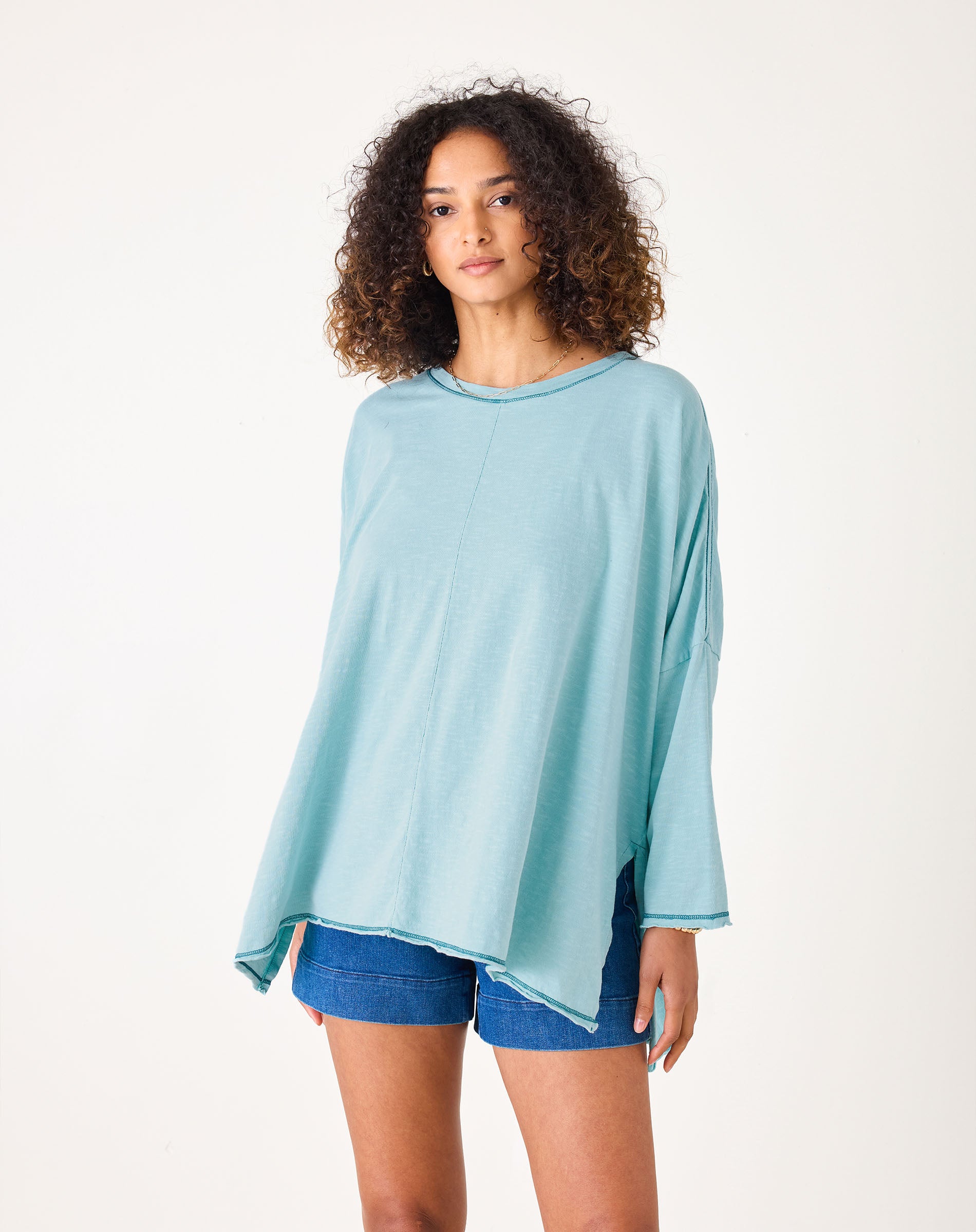 Women's Blue Oversized Slub Tee