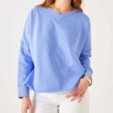 Women's Baby Blue Raw Edge Crewneck Sweatshirt with Split Sides