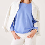 Women's Baby Blue Raw Edge Crewneck Sweatshirt with Split Sides